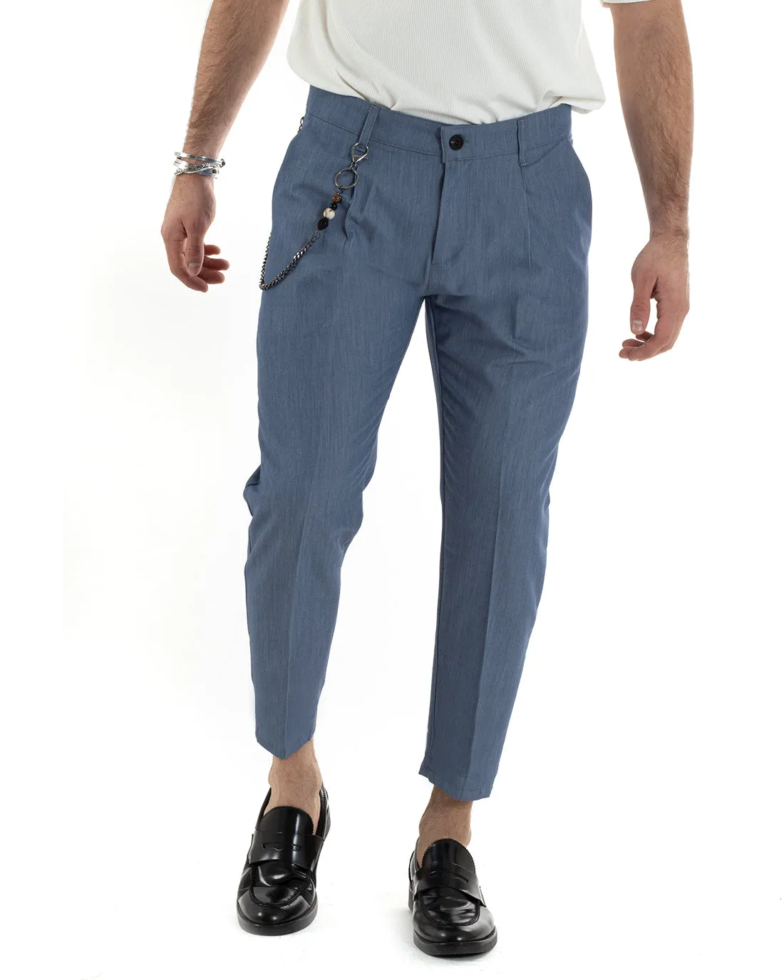 Pantaloni Uomo Tasca America Viscosa Denim Capri Casual Classico Pinces GIOSAL-P5945A