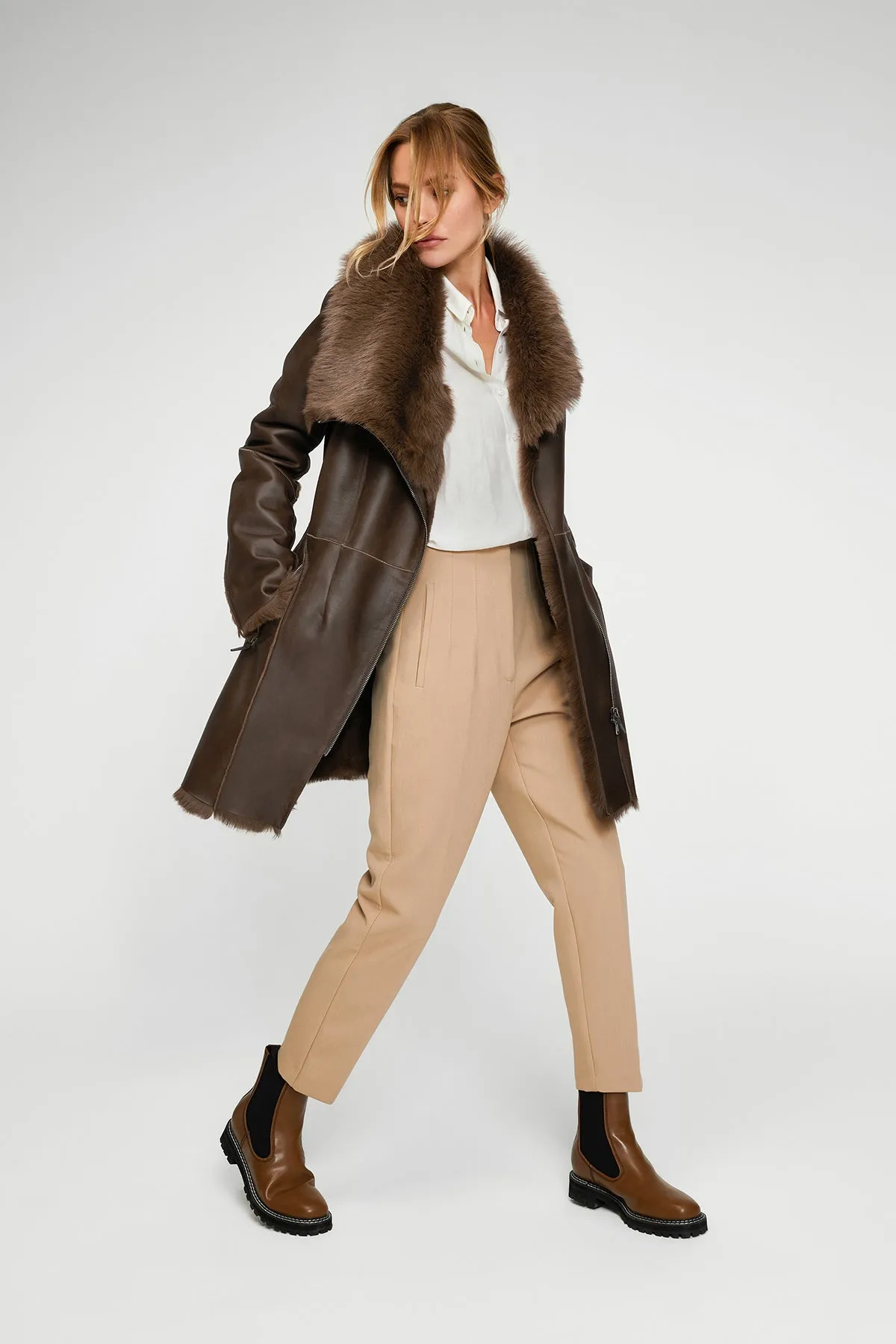 Pearl - Brown Tobacco Shearling Coat