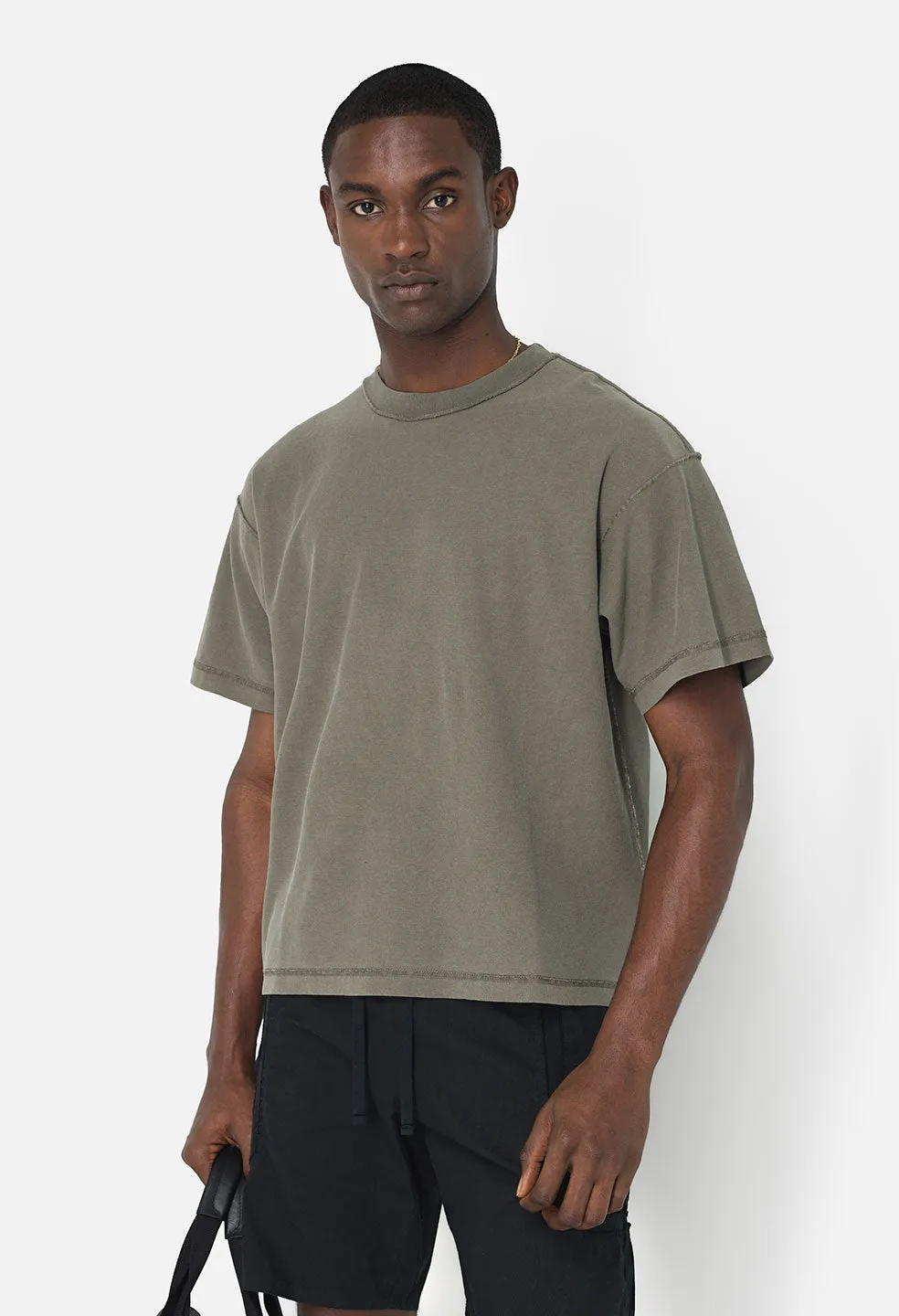 Reversed Cropped Tee / Washed Army