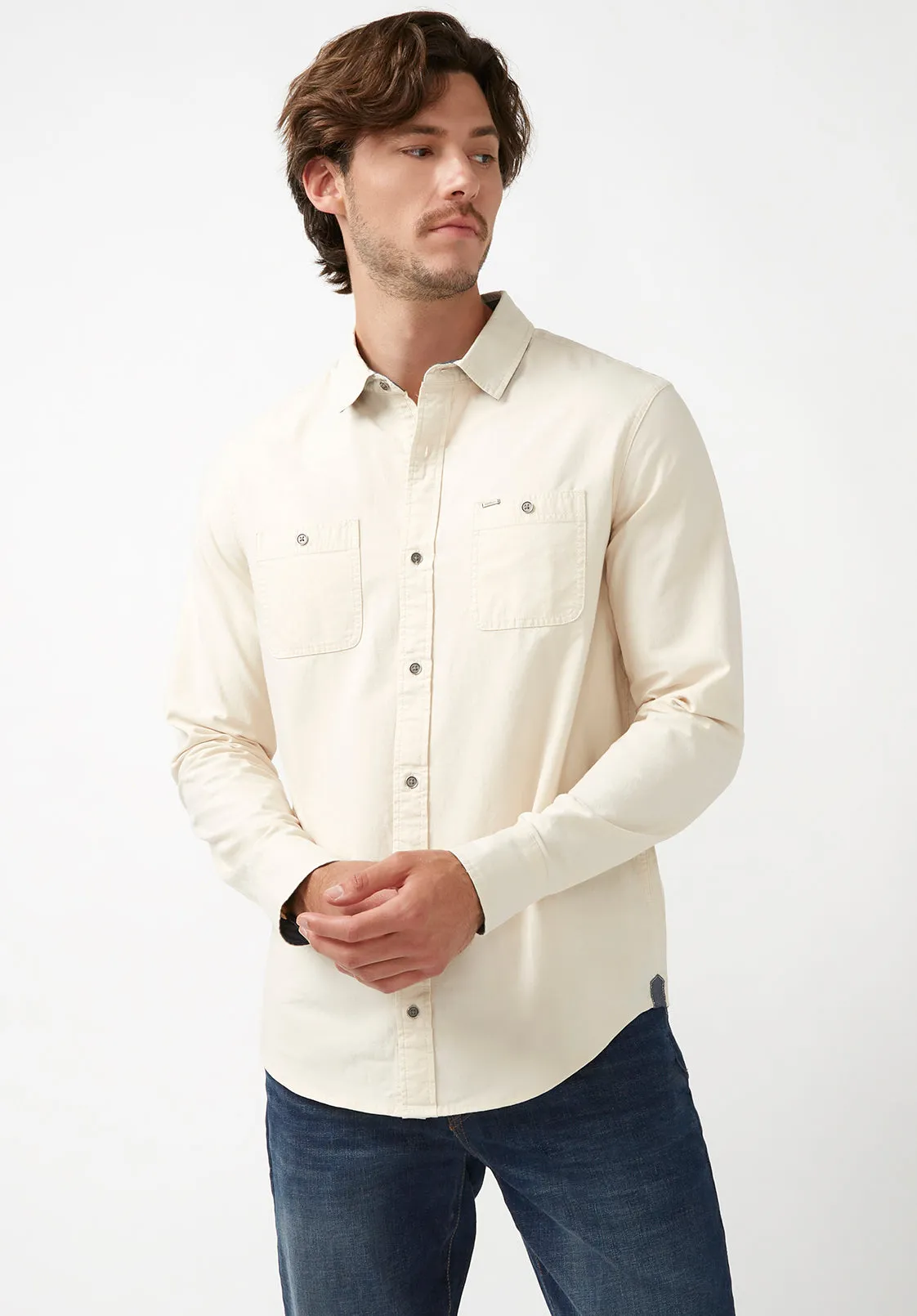 Sagrani Men's Long-Sleeve Shirt in Milk White - BM24124