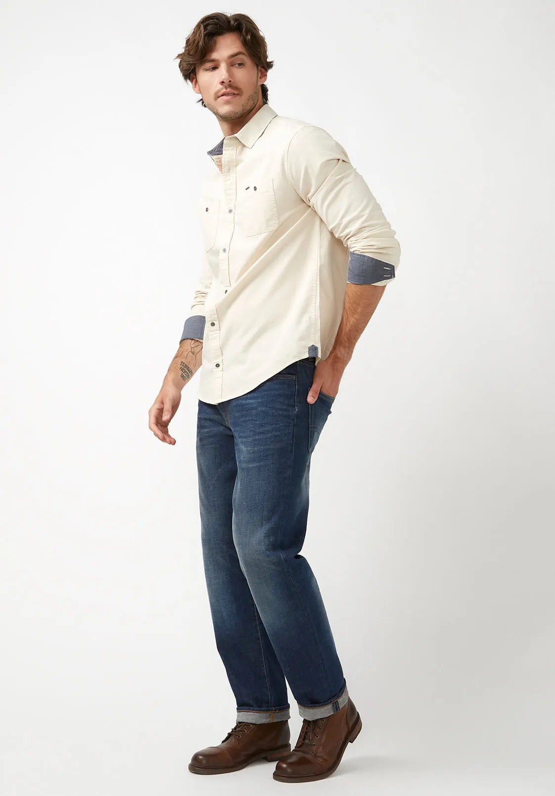 Sagrani Men's Long-Sleeve Shirt in Milk White - BM24124