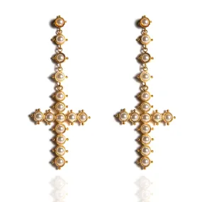 Saint Cross Beaded Earrings Cream Pearl