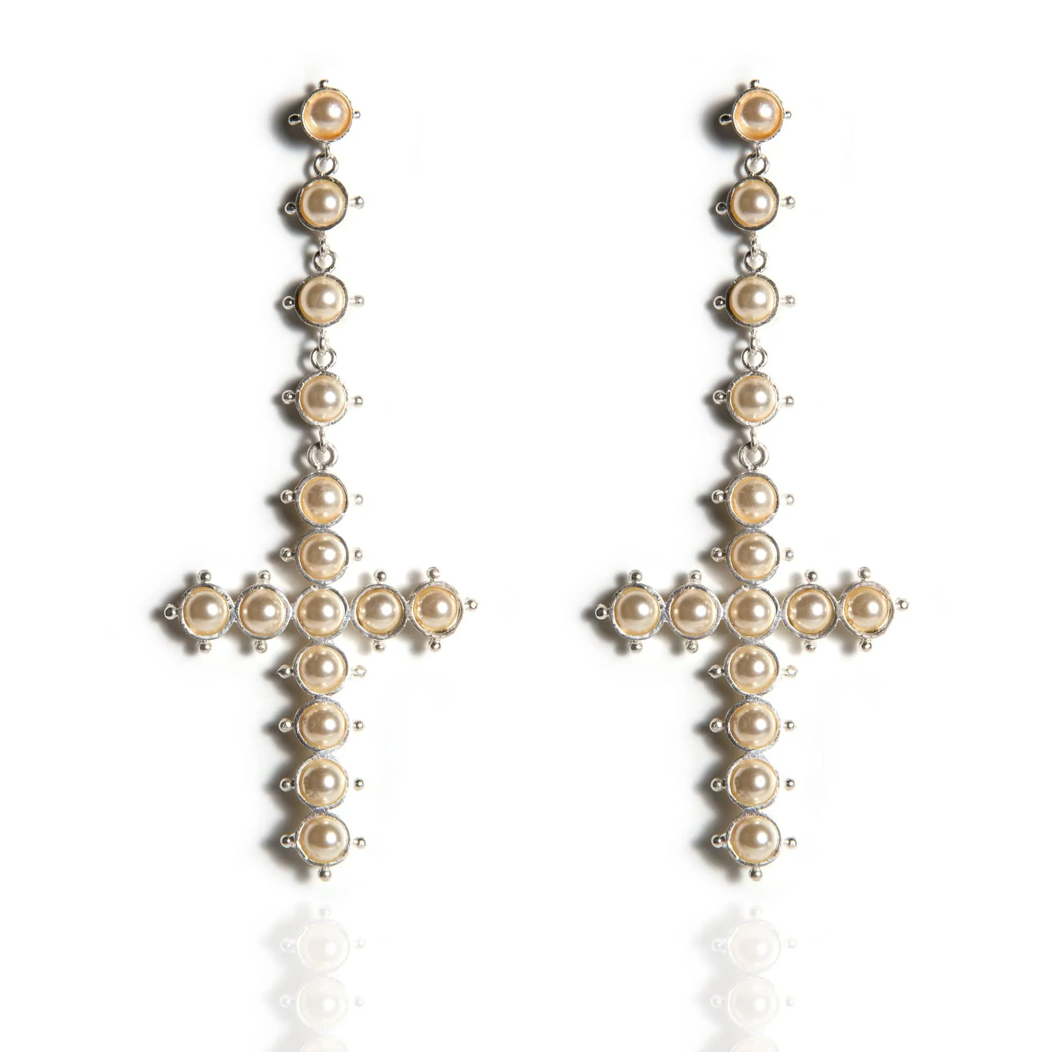 Saint Cross Beaded Earrings Cream Pearl