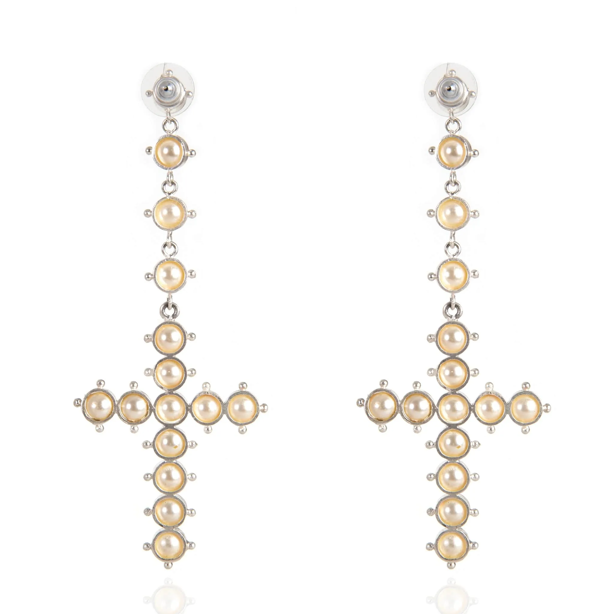 Saint Cross Beaded Earrings Cream Pearl