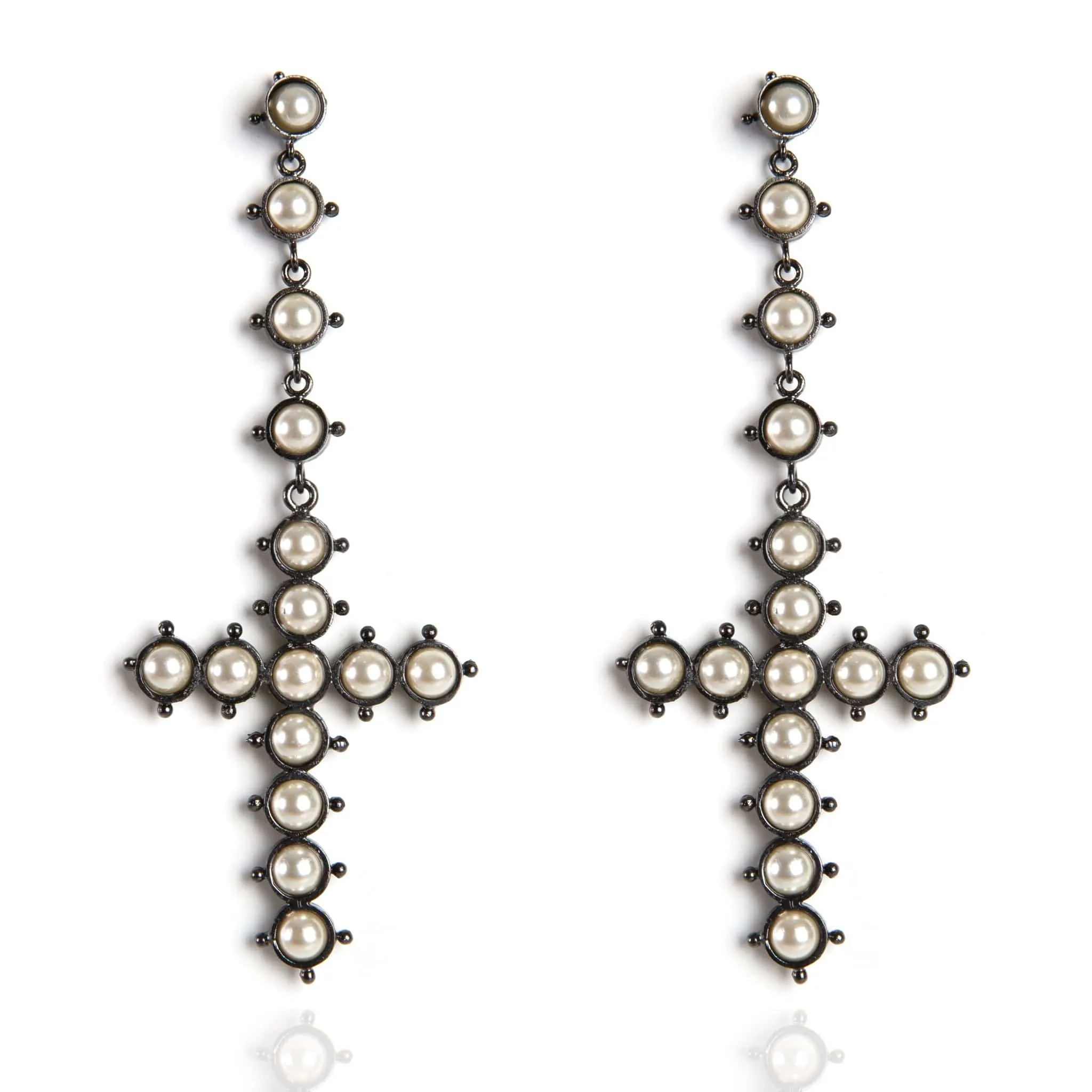 Saint Cross Beaded Earrings Cream Pearl