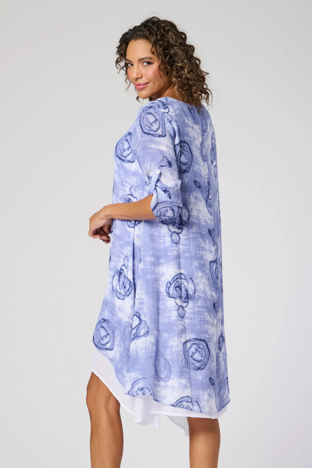 Saloos Swirl Print Double Layer Dress with Necklace