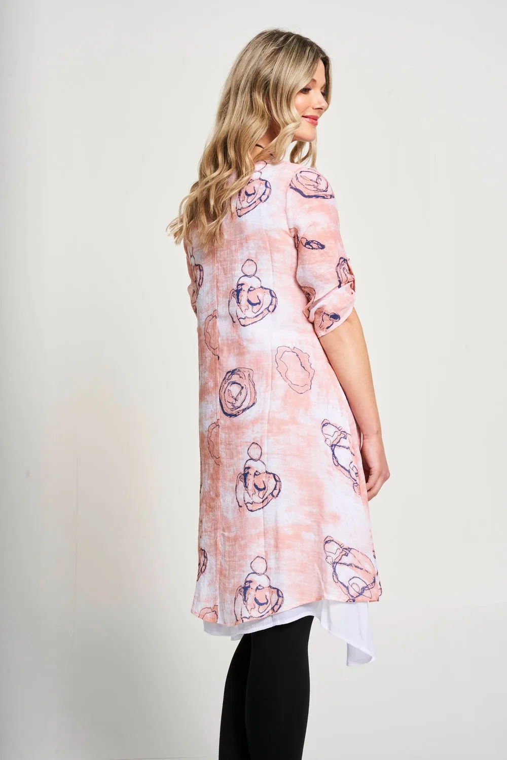 Saloos Swirl Print Double Layer Dress with Necklace