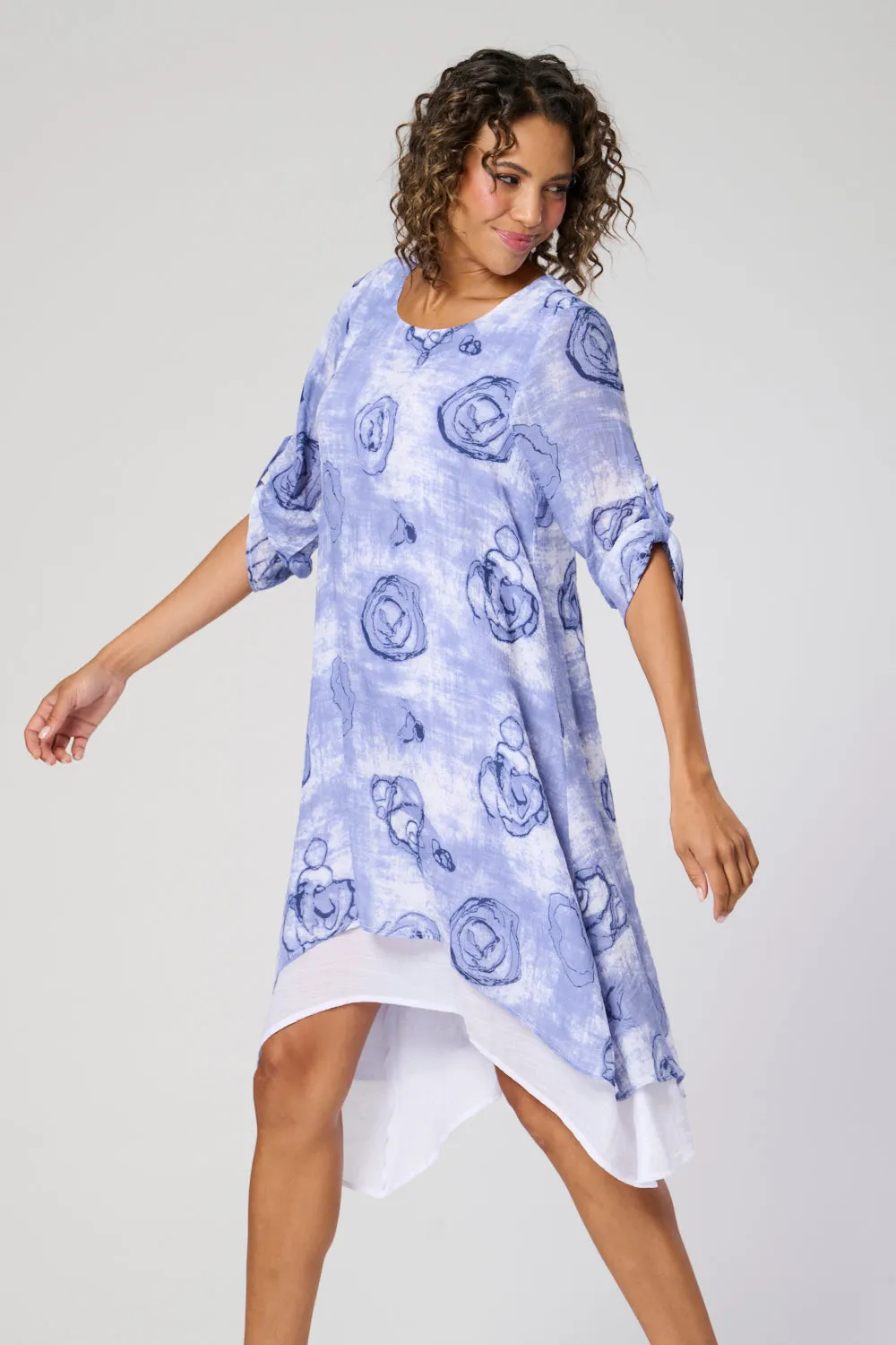 Saloos Swirl Print Double Layer Dress with Necklace