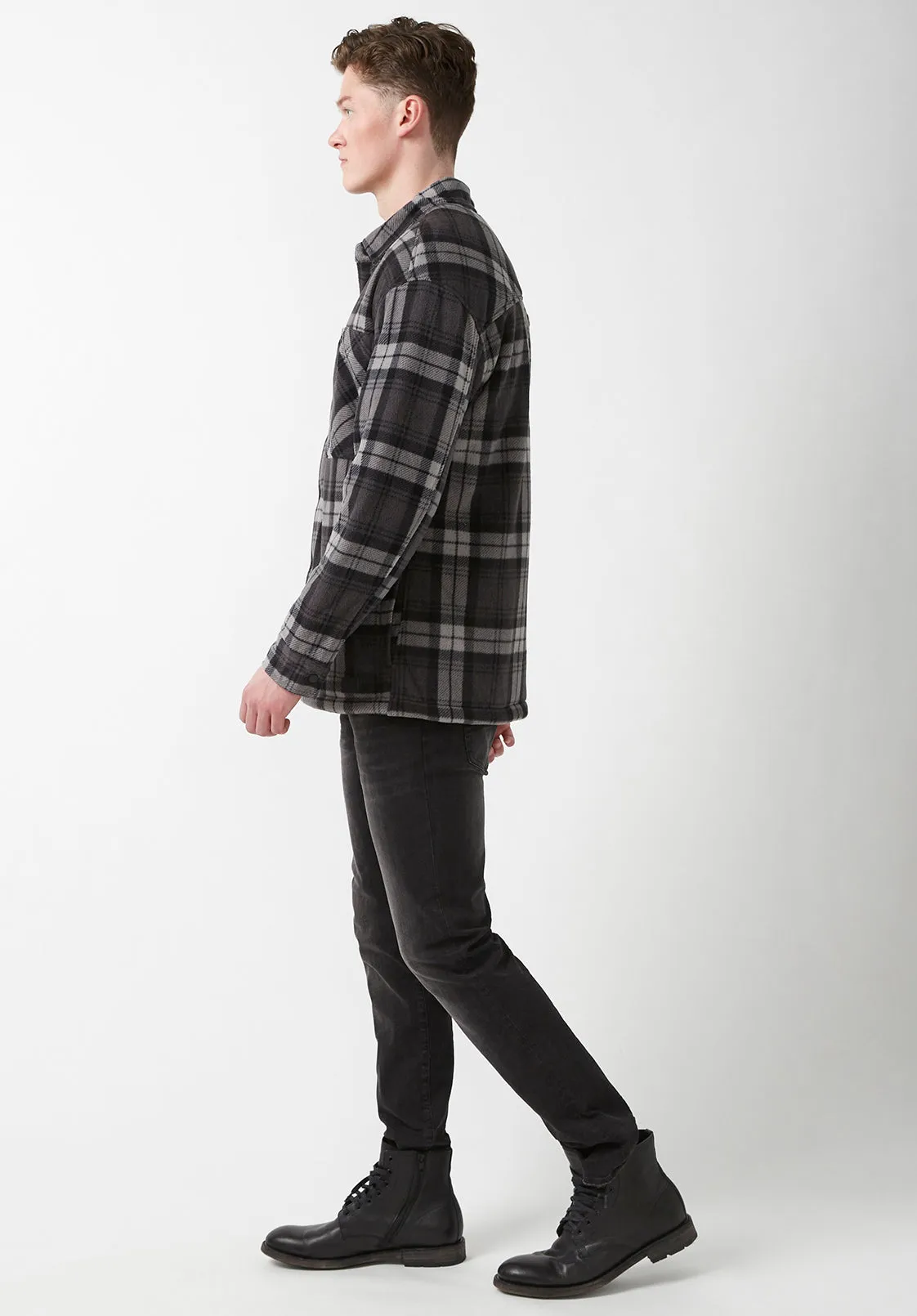 Sandis Fleece Shacket in Black Plaid - BPM14426