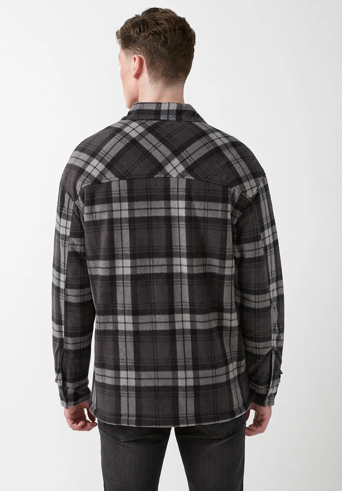 Sandis Fleece Shacket in Black Plaid - BPM14426