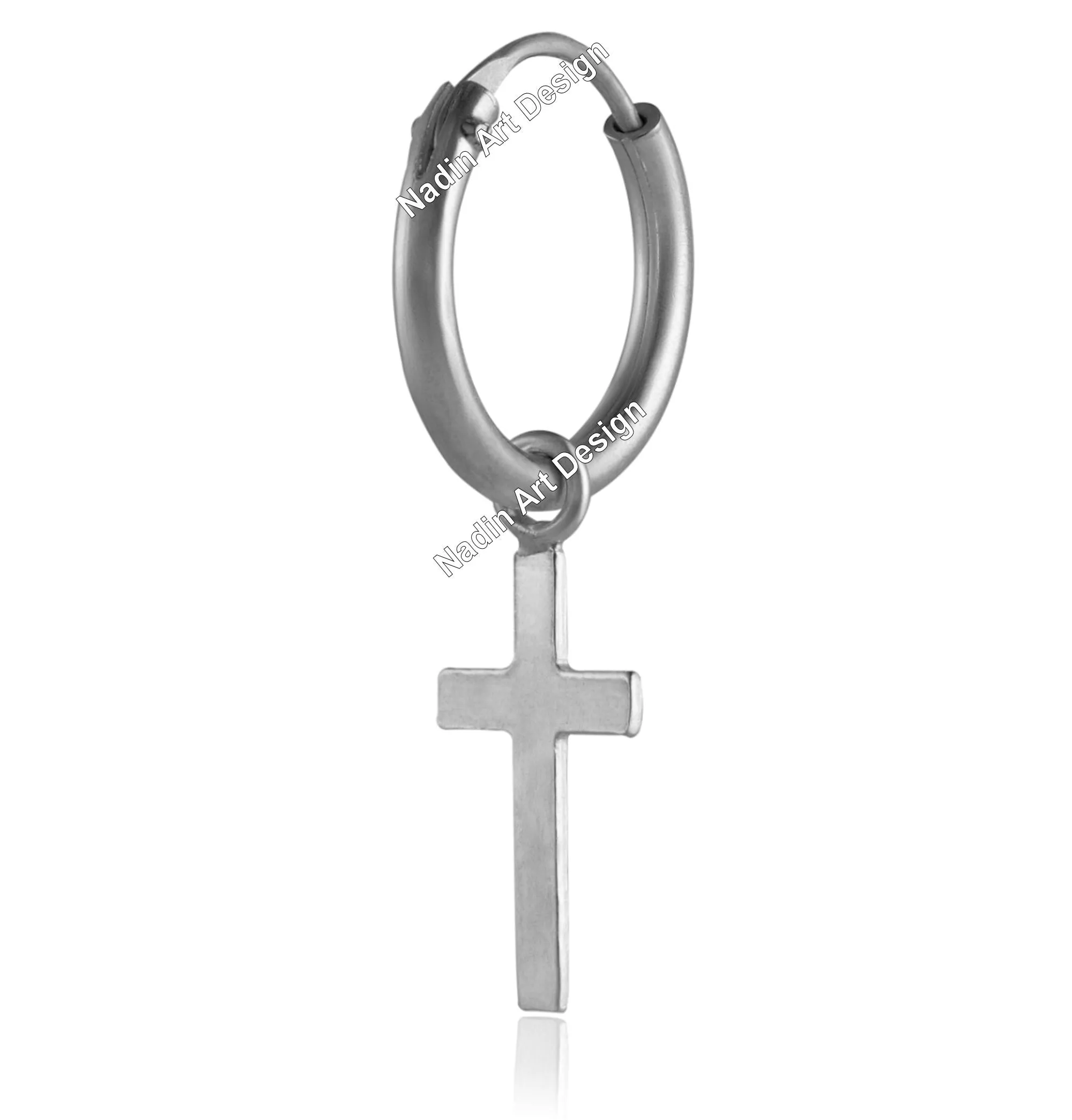 Sterling Silver Hoop Earring with Cross