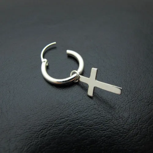 Sterling Silver Hoop Earring with Cross