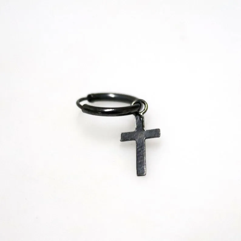 Sterling Silver Hoop Earring with Cross