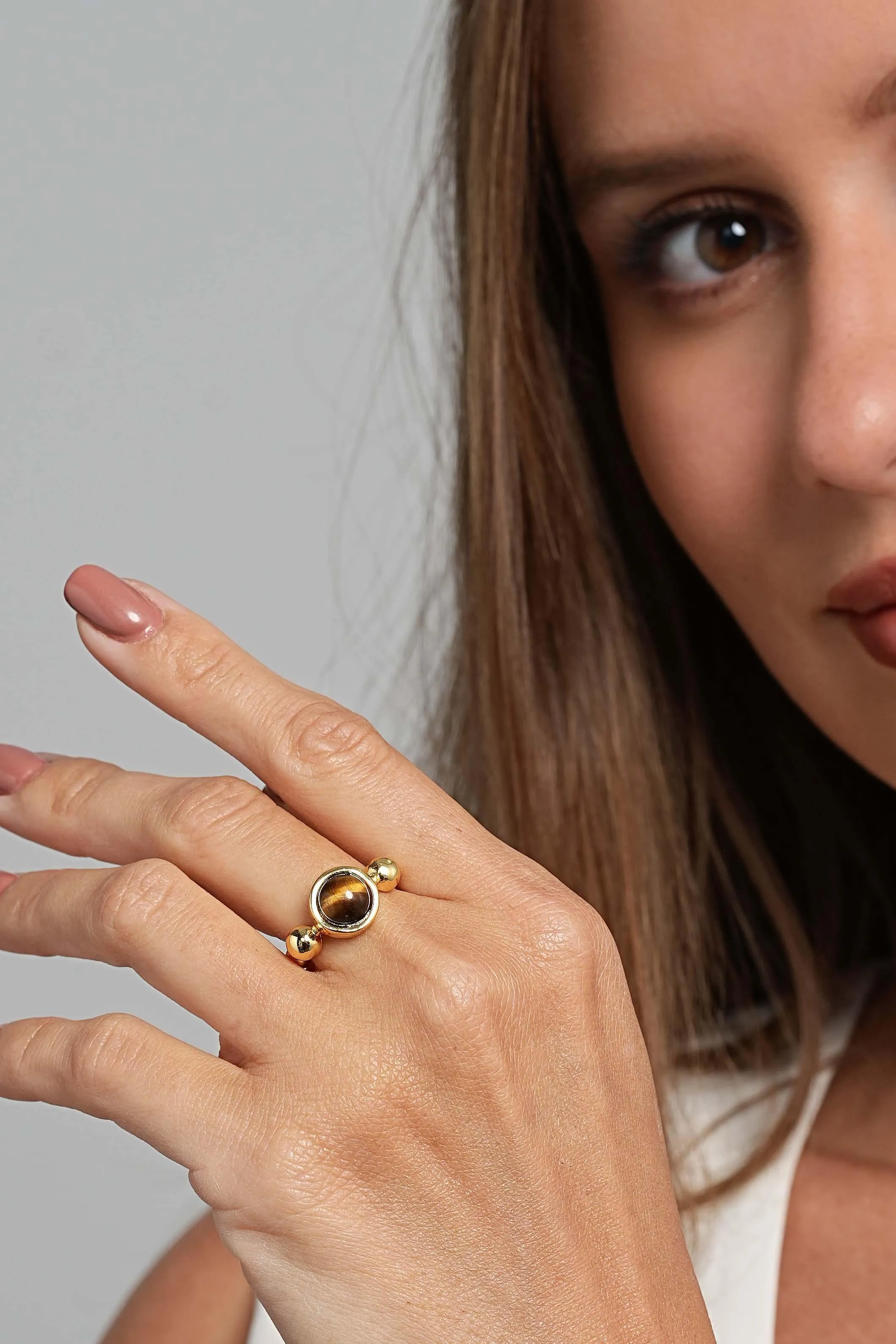 Tiger's Eye Geometric Ring