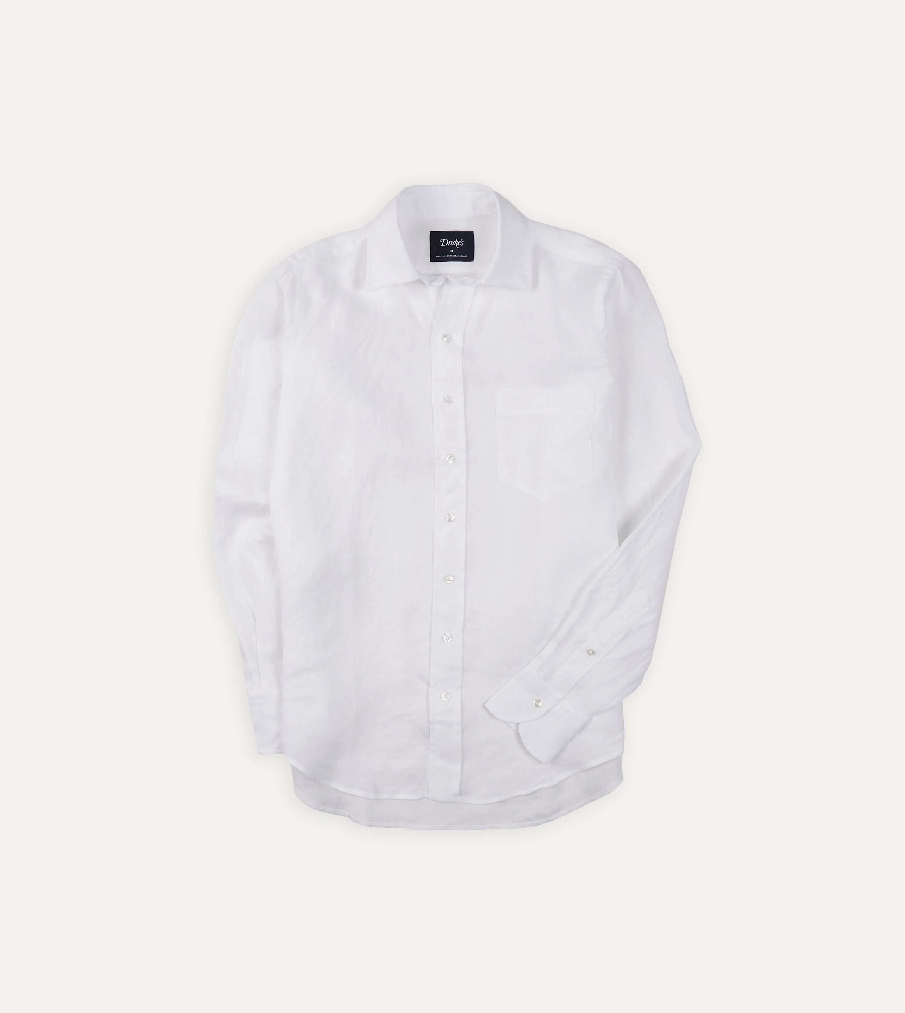 White Linen Spread Collar Shirt